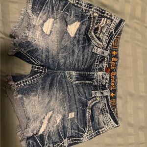 Rock Revival Distressed Faded Blue Denim Shorts